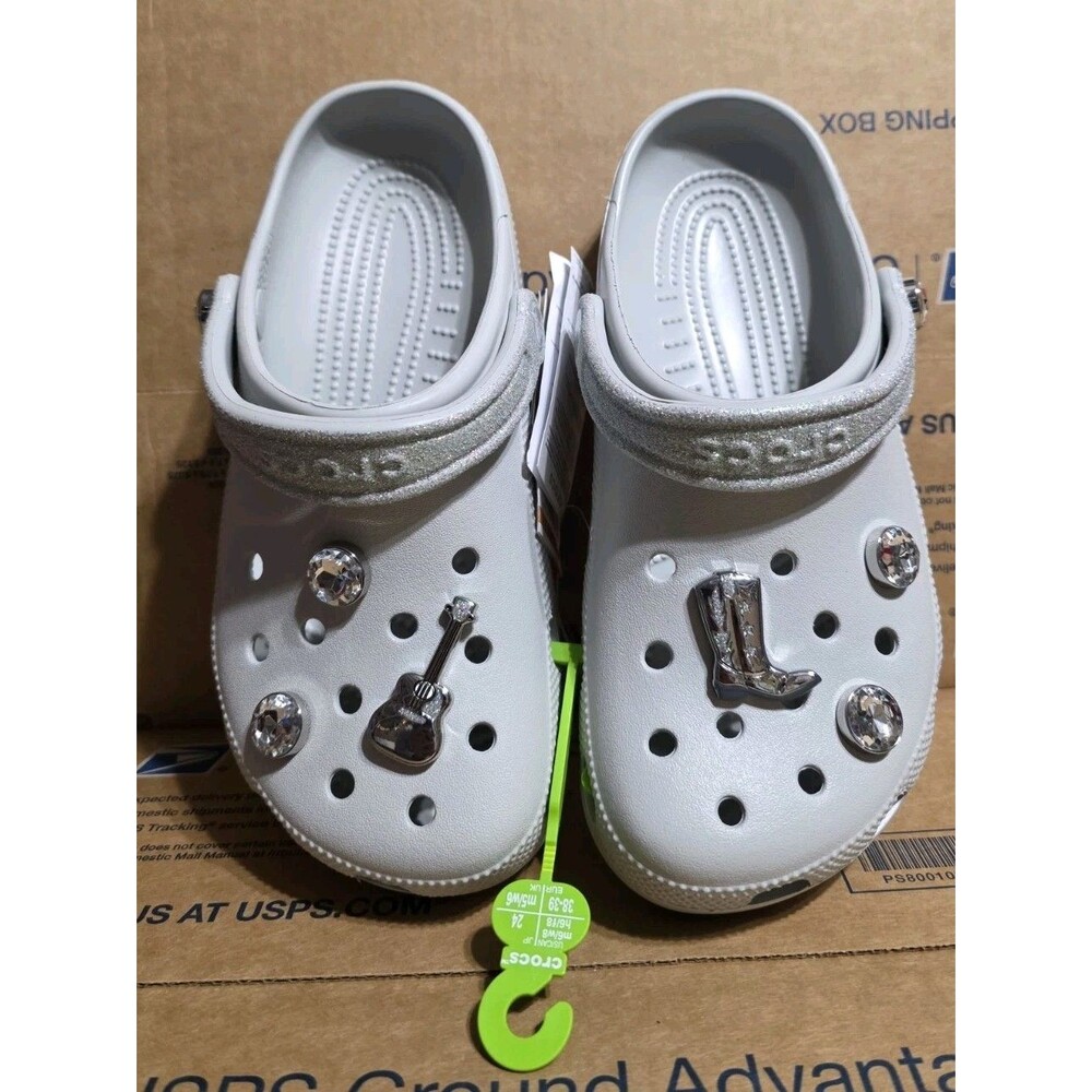 New Crocs Classic Rhinestone Cowgirl Guitar Clog  Atmosphere Women's Size 8